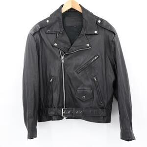 American Armor Men's Genuine Leather Classic Biker Jacket Black Sz M